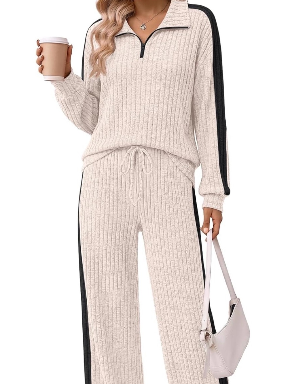 Womens 2 Piece Lounge Matching Sets Fall Travel Comfy Outfits Side Striped Pants